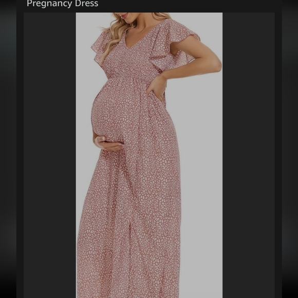 guruixu V Neck Floral Maternity Dress for Photoshoot Baby Shower, Flutter Sleeve - Picture 1 of 4